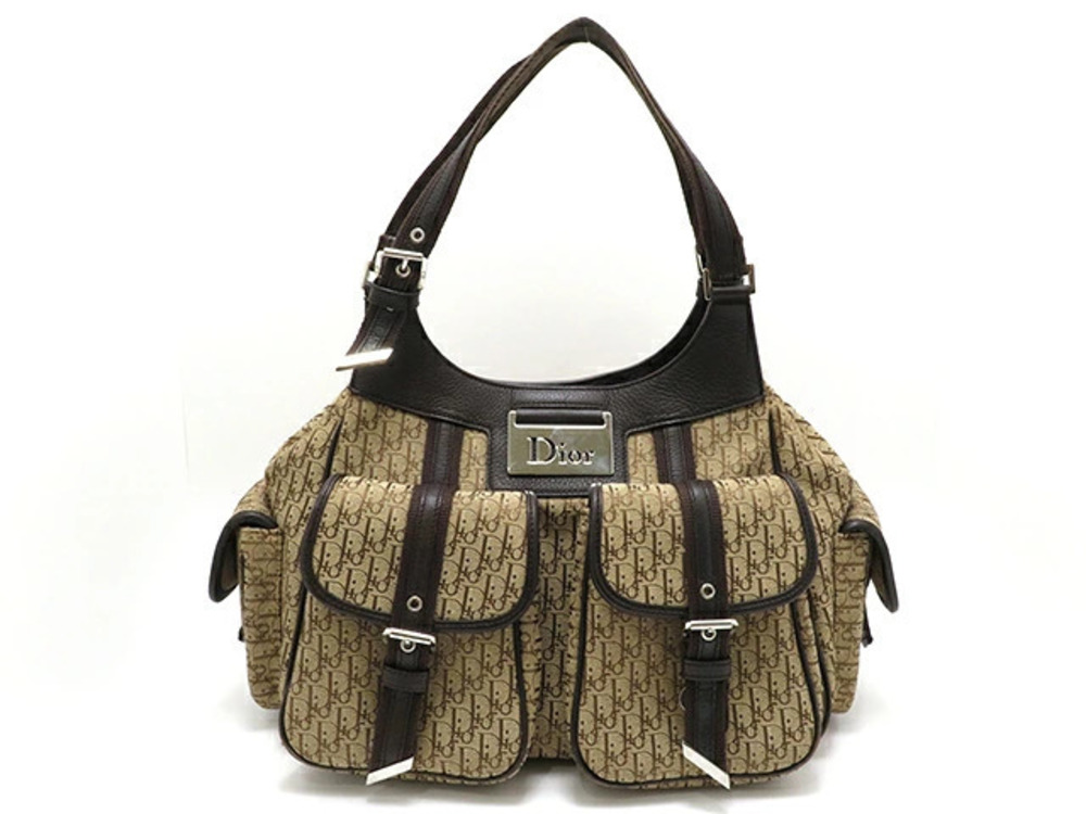 Christian Dior handbag Trotter canvas calfskin brown dark
